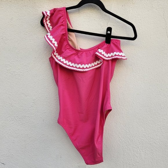 J. Crew Perfect Pink Ruffle One Piece Swimsuit - Picture 4 of 6
